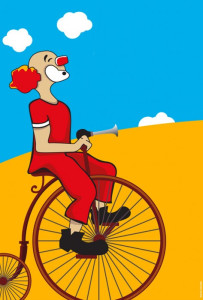 Charlie Rivel en bicicleta