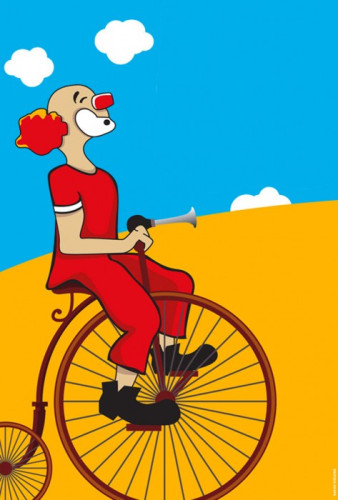 Charlie Rivel en bicicleta