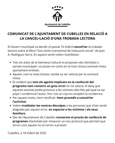 Comunicat cancelació